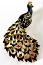 Mooie vintage pauw broche emaille deels verguld, Sieraden, Tassen en Uiterlijk, Broches, Verzenden, Zo goed als nieuw, Goud, Overige materialen