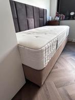 Boxspring 1-pers incl. Grijze hoofdboard, Ophalen, Zo goed als nieuw, Eenpersoons, 90 cm