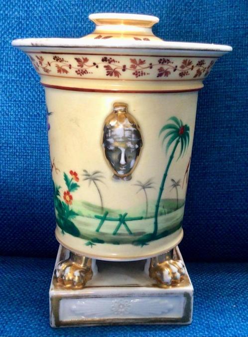Prachtige antieke porseleinen dekselvaas met exotisch decor., Antiek en Kunst, Antiek | Porselein, Verzenden