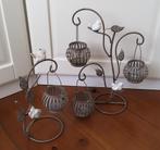 Set brocante waxinelichtjes boompjes met vogeltjes, Gebruikt, 25 tot 50 cm, Ophalen of Verzenden, Bruin