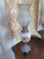 Vintage retro, vaaslamp in porselein op koper voetstuk, Antiek en Kunst, Antiek | Lampen, Ophalen
