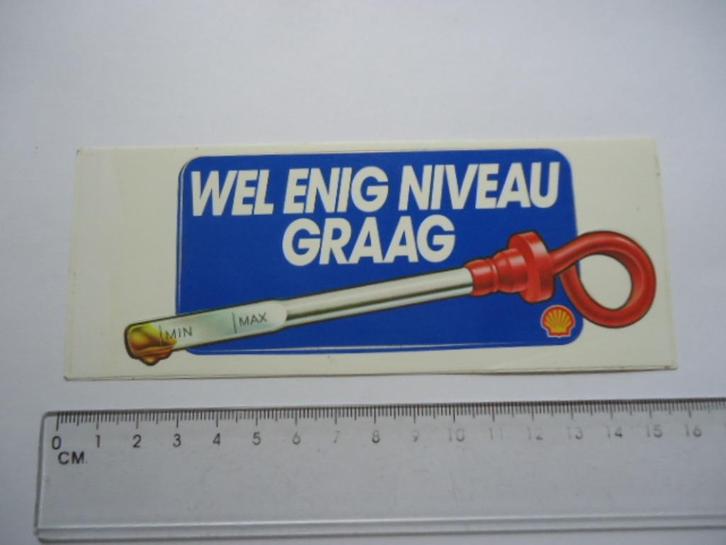 sticker oud SHELL 4 niveau olie oliepeil auto oldtimer retro, Verzamelen, Stickers, Zo goed als nieuw, Bedrijf of Vereniging, Verzenden