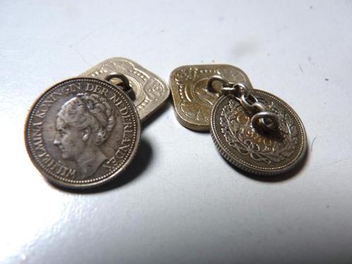 Set Manchet-knopen (Wilhelmina 25 & 5 cent); WOII: 1940/1941, Postzegels en Munten, Munten | Nederland, Setje, 25 cent, Koningin Wilhelmina