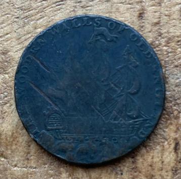 Half penny token The wooden walls of old England
