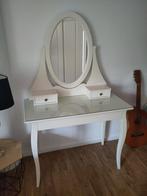 Witte Ikea toiletafel HEMNES met spiegel, glasplaat en lades, Ophalen, 100 tot 150 cm, 50 tot 100 cm, Modern