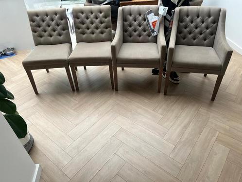 6 eetkamerstoelen Pearl Goossens, Huis en Inrichting, Stoelen, Zo goed als nieuw, Vijf, Zes of meer stoelen, Stof, Bruin, Ophalen