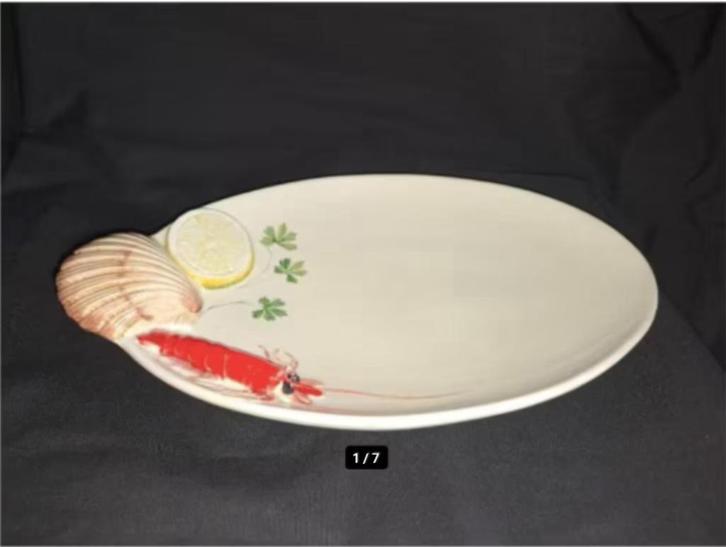 Vintage Seafood serving plate Italian Langostino clam Retro, Antiek en Kunst, Antiek | Servies los, Ophalen of Verzenden