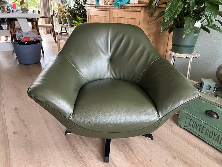 Groene draai fauteuil leer, Huis en Inrichting, Fauteuils, Zo goed als nieuw, Leer, 50 tot 75 cm, 75 tot 100 cm, Ophalen