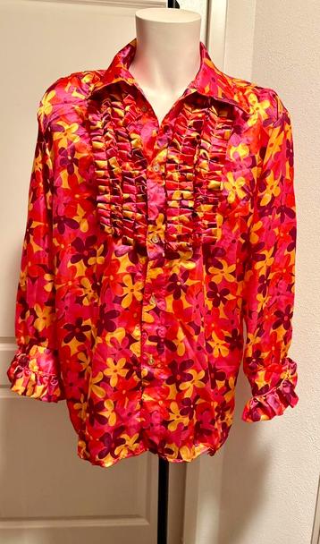 Blouse bloemen satijn + ruches Maat XL Carnaval Foute Party beschikbaar voor biedingen