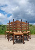 Set 6 - Vintage landelijk ladderback knopstoel - Mooi, Huis en Inrichting, Ophalen, Riet of Rotan, Landelijk rustiek, Bruin