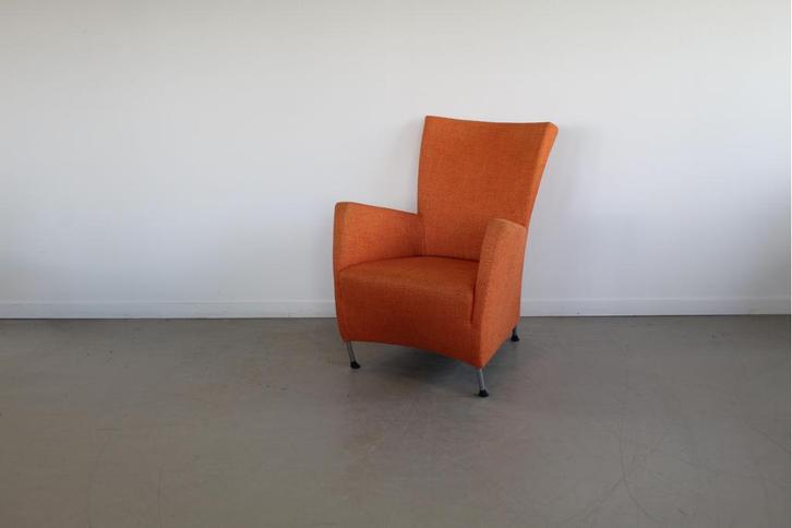 1x Montis Windy Fauteuil Oranje Stof Gemêleerd – Staal, Huis en Inrichting, Fauteuils, Gebruikt, Metaal, Stof, 50 tot 75 cm, 75 tot 100 cm