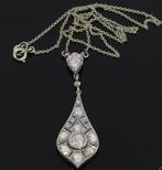 Art Deco grote roos diamanten antiek 14k hanger ketting goud, Ophalen of Verzenden, Goud, Ketting, Met edelsteen