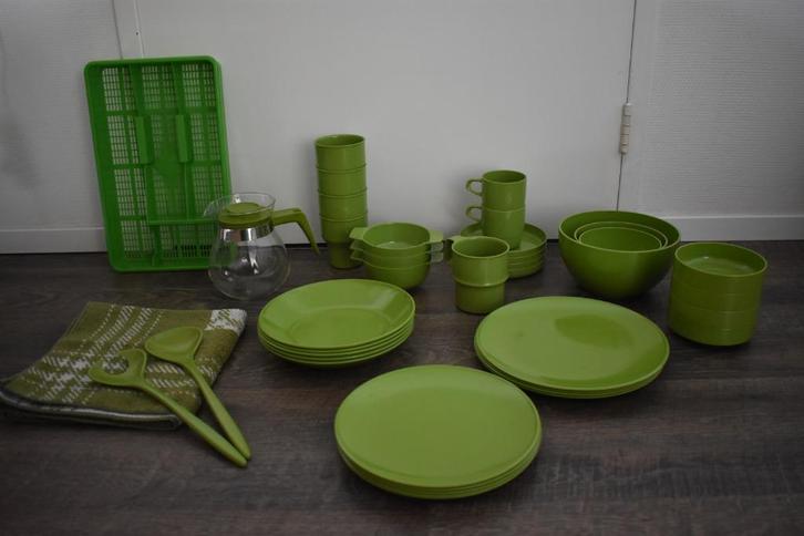 Mepal buiten servies vintage 70 - 80' retro groen, Caravans en Kamperen, Kampeeraccessoires, Gebruikt, Ophalen of Verzenden