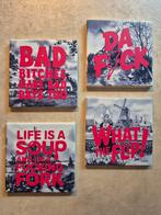 4 Delfts Blauwe Tegeltjes met Fuchsia Quote - 10x10cm, Ophalen of Verzenden