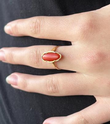 Bloedkoraal fraaie 14k gouden vintage dames ring klassiek beschikbaar voor biedingen