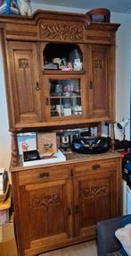 Antieke buffetkast hout, glas in lood raampjes, houtsnijwerk, Antiek en Kunst, Ophalen