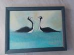 Schilderij met een paartje Futen, gesigneerd door T. Vos., Ophalen of Verzenden