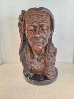 Antieke bronzen, brons beeld indianen hoofd Larche, Antiek en Kunst, Ophalen