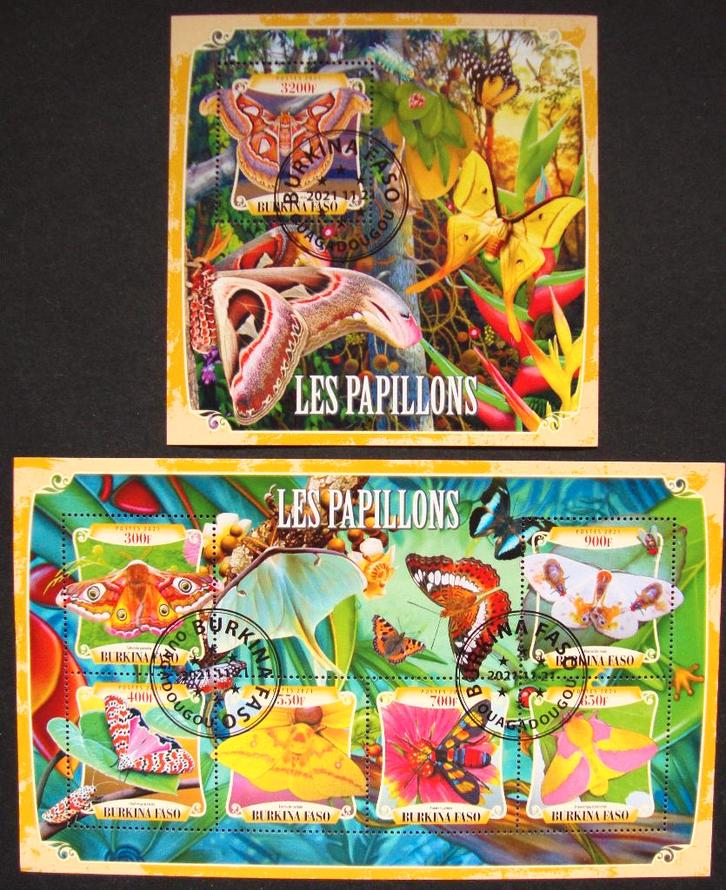 - 679 - 2 Mooie Vlinders Blokken., Postzegels en Munten, Postzegels | Thematische zegels, Gestempeld, Dier of Natuur, Verzenden