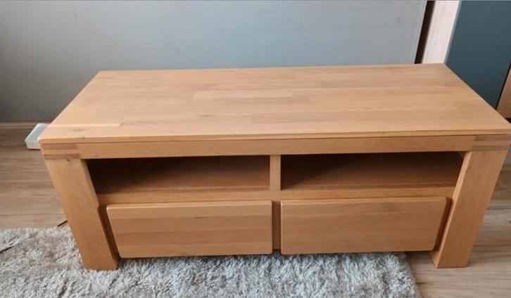 Teakhouten TV meubel met twee lades, Huis en Inrichting, Kasten | Televisiemeubels, Zo goed als nieuw, Minder dan 100 cm, 100 tot 150 cm