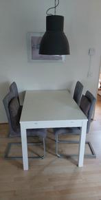 Uitschuifbare eettafel Ikea + 4 eetkamer stoelen, 100 tot 150 cm, Gebruikt, Rechthoekig, Ophalen
