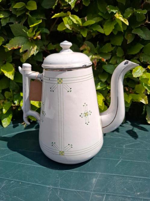Grote Emaille Theepot met Schaatshandvat & Art Deco, Antiek en Kunst, Antiek | Emaille, Ophalen of Verzenden