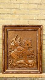 Sint Joris met de draak - handgestoken houtsnijwerk, Ophalen of Verzenden