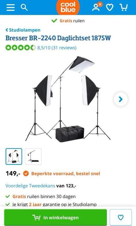 Studio lampen - Bresser BR-2240 (Daglichtset 1875W), Audio, Tv en Foto, Fotografie | Fotostudio en Toebehoren, Zo goed als nieuw