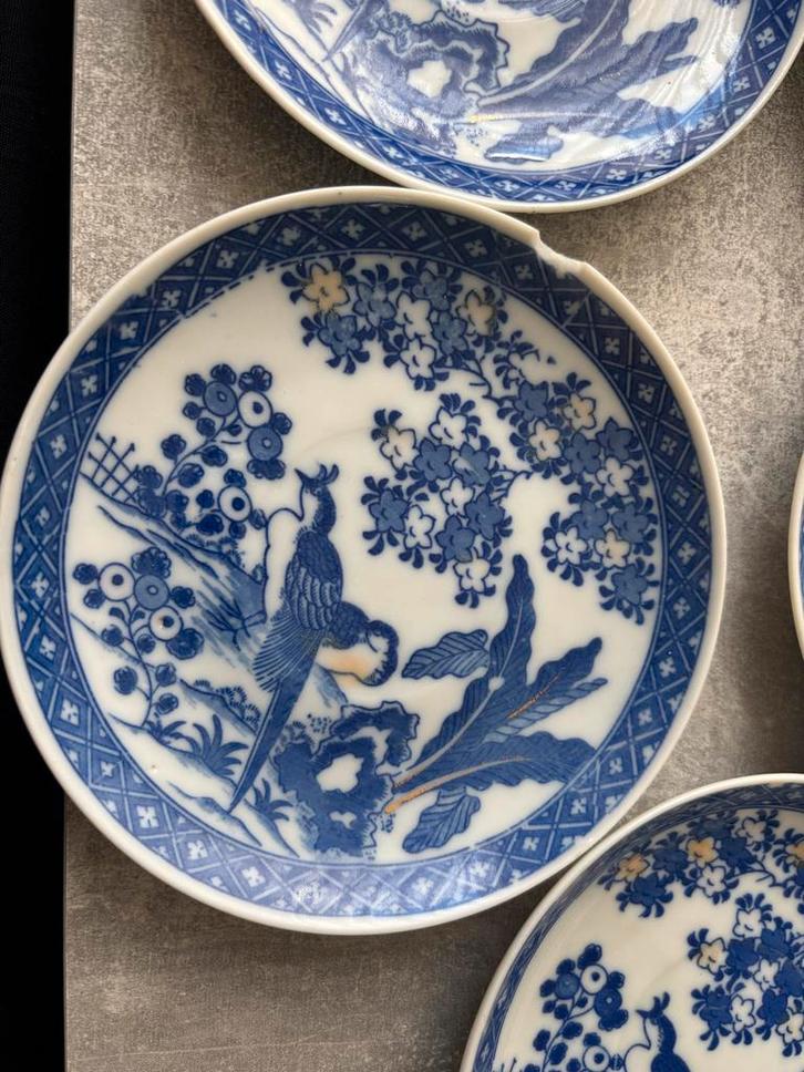 Antiek Chinees Porselein, Blauw, 5 stuks, Antiek en Kunst, Antiek | Schalen, Ophalen of Verzenden