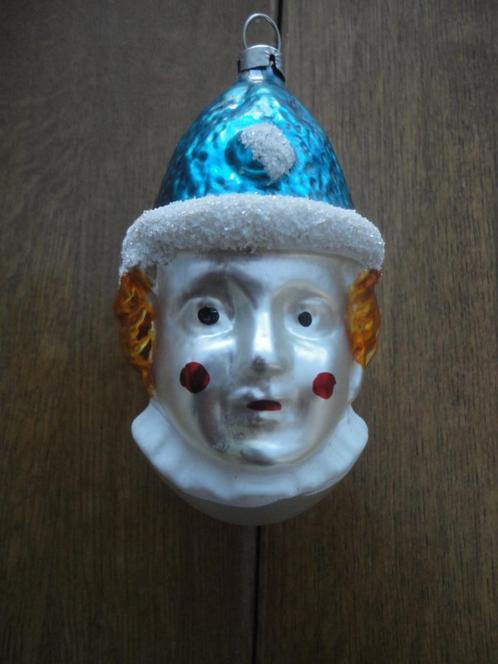 Mooie oude glazen kerstbal clownshoofd, Diversen, Kerst, Gebruikt, Ophalen of Verzenden