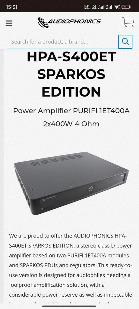 Audiophonics HPA-S400ET SPARKO EDITION, Audio, Tv en Foto, Versterkers en Receivers, Zo goed als nieuw, 120 watt of meer, Overige merken