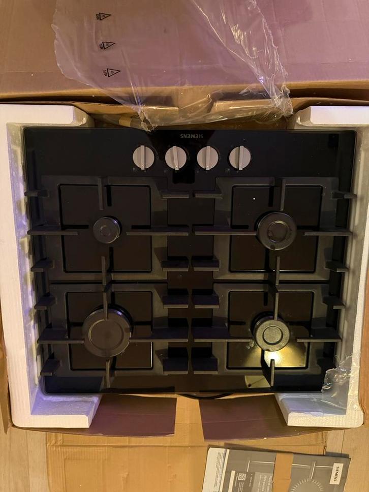 Siemens gaskookplaat zwart glas 4 pits EN6B6PB90, Witgoed en Apparatuur, Kookplaten, Nieuw, Inbouw, Gas, 4 kookzones, Ophalen of Verzenden