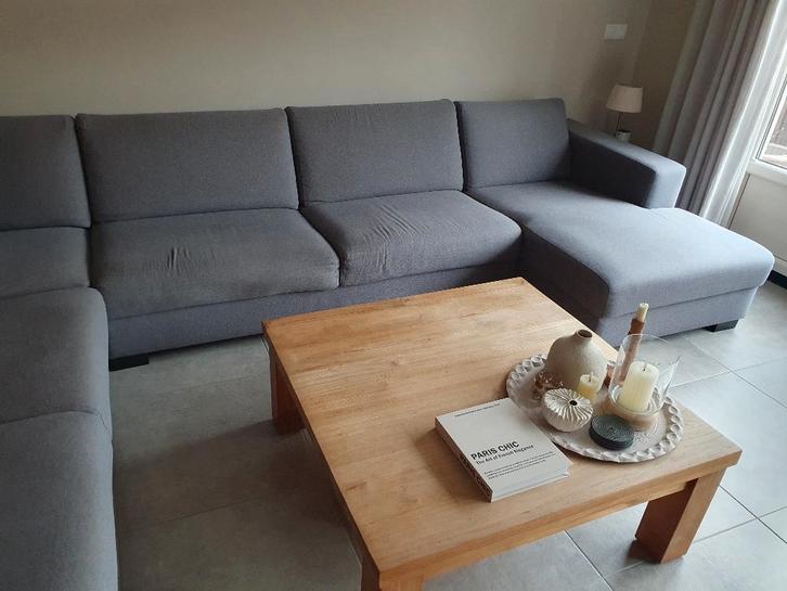 Hoekbank stof grijs, Huis en Inrichting, Banken | Bankstellen, Gebruikt, Hoekbank, Vierpersoons of meer, 300 cm of meer, 100 tot 125 cm