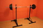 Barbell met gewichten (104kg), halterstatief en dip bars, Sport en Fitness, Fitnessmaterialen, Ophalen, Gebruikt, Halterset