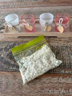Setje waxinelichtjes op plankje met decosteentjes, Ophalen of Verzenden, Zo goed als nieuw, Overige materialen, Minder dan 25 cm