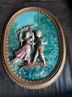 Retro  3 d schilderij met jongen en meisje op schommel, Ophalen of Verzenden