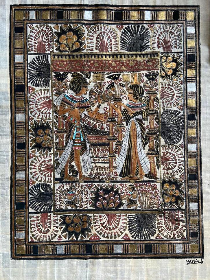 Egyptische Papyrus Schilderij - Egyptisch Farao - Kunst, Antiek en Kunst, Kunst | Overige Kunst, Ophalen of Verzenden