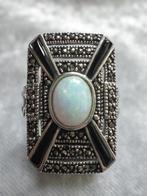 Prachtige Grote Zilveren Art Deco Ring met Opaal en Zwarte O, Verzenden, Zilver, Ring, Met edelsteen