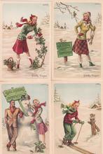 Gelukkig Nieuwjaar, 4 X., Verzamelen, Ansichtkaarten | Themakaarten, Verzenden, 1940 tot 1960, Ongelopen, Feest(dag)