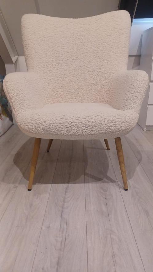 Fauteuil wit teddy, Huis en Inrichting, Fauteuils, Gebruikt, Kunststof, Metaal, Stof, 50 tot 75 cm, 75 tot 100 cm, Ophalen
