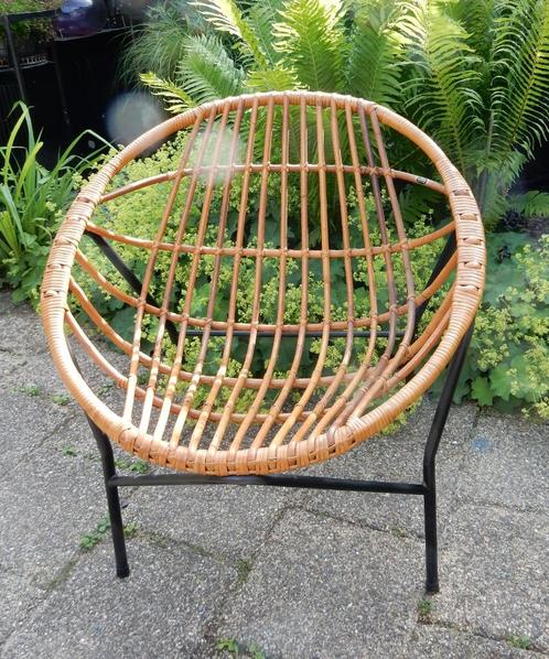 Rohé Noordwolde  rotan lounge stoel model Trio   1960  60's, Huis en Inrichting, Stoelen, Gebruikt, Eén, Bruin, Ophalen of Verzenden