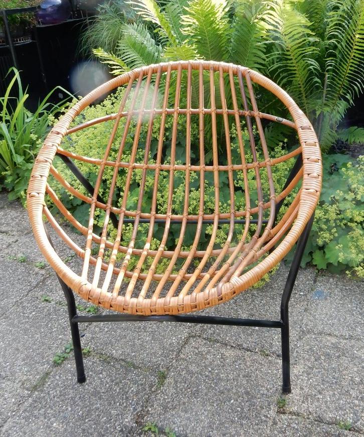 Rohé Noordwolde  rotan lounge stoel model Trio   1960  60's, Huis en Inrichting, Stoelen, Gebruikt, Eén, Bruin, Ophalen of Verzenden