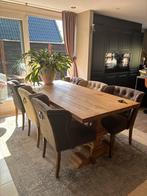 Teak houten klooster eettafel met 6 stoelen, Ophalen, Gebruikt, 100 tot 150 cm, Teakhout