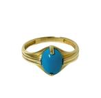 Vintage Gouden Dames Ring Cabochon Blauwe Ovaal Turkoois
