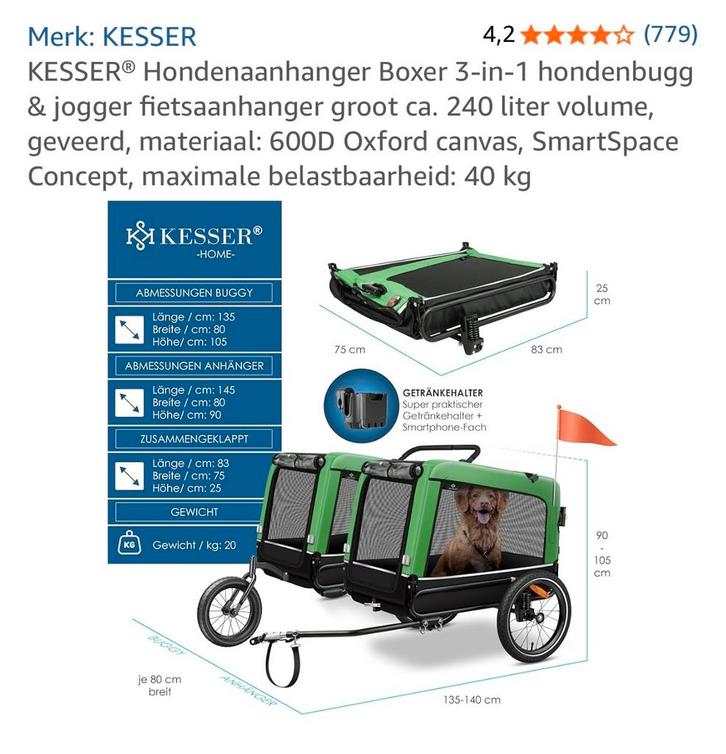 KESSER Boxer 3-in-1 Hondenaanhanger blauw goed lezen nieuw, Dieren en Toebehoren, Honden-accessoires, Nieuw, Ophalen of Verzenden