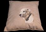 Handgemaakte kussen met hondenportret, Minder dan 50 cm, Gebruikt, Ophalen of Verzenden, Minder dan 50 cm