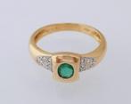 18 karaat Gouden Ring Damesring 12 Diamanten en Smaragd, Jw, Verzenden, Nieuw, 17 tot 18