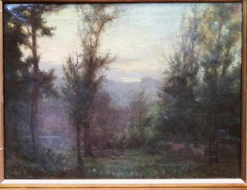 Percival Gaskell '' Deer by a forest pool at dusk '', Antiek en Kunst, Kunst | Schilderijen | Klassiek, Ophalen of Verzenden