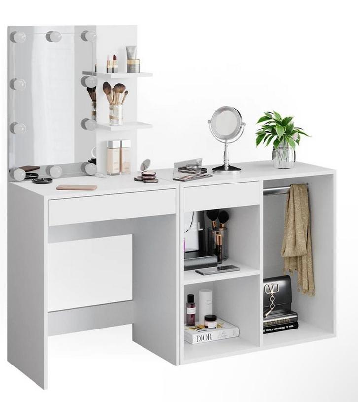 Mooie Kaptafel met Spiegel en Verlichting, Huis en Inrichting, Tafels | Kaptafels, Zo goed als nieuw, 150 tot 200 cm, 100 tot 150 cm