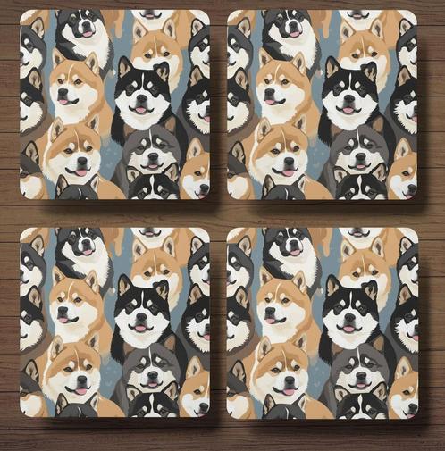 Akita Patroon onderzetters met houder, Huis en Inrichting, Woonaccessoires | Onderzetters, Nieuw, Glas of Kopje, Ophalen of Verzenden